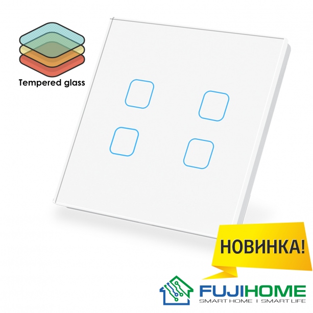 Сенсорный выключатель четырёхклавишный с подсветкой FUJIHOME FHZ-011G4W
