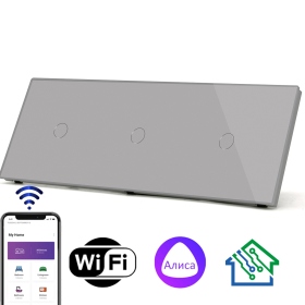 Умный сенсорный выключатель с WiFi FUJIHOME FHZ-007TG3G работает с Алисой, 3 поста